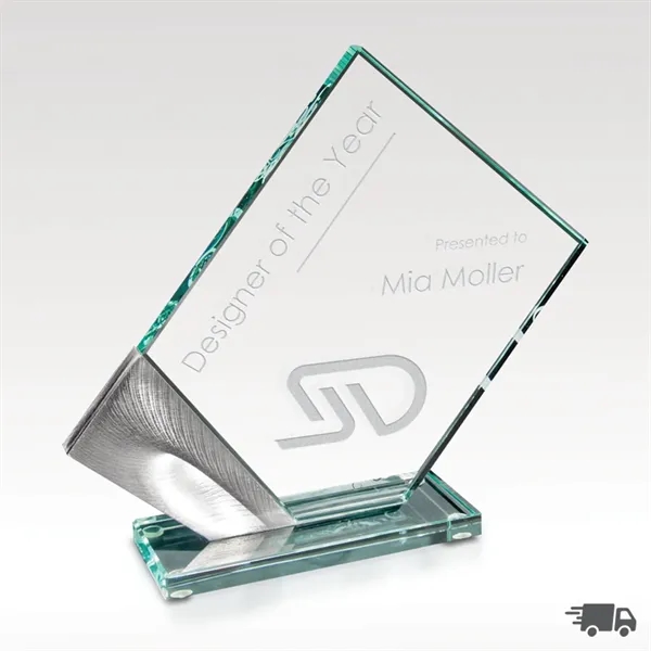 Premium jade glass award with random-sanded aluminum accent.... from ASI 93986 Visions/Awardcraft / Visions Awards