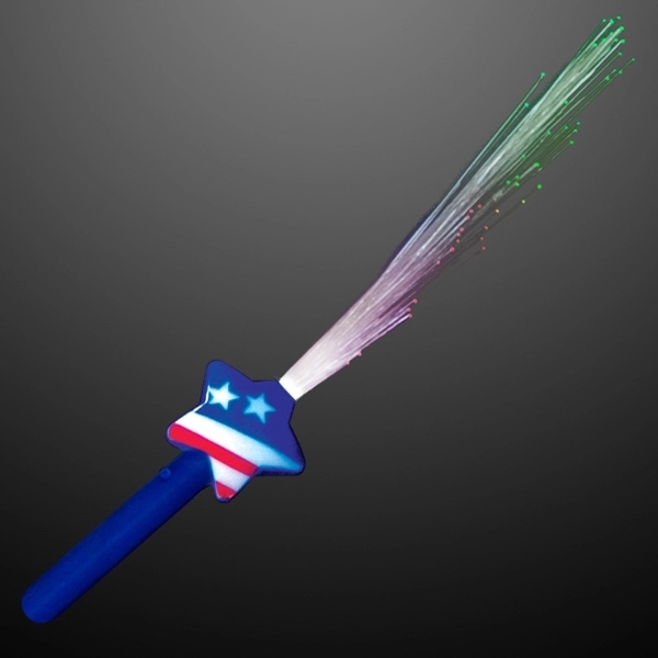 Blank or Imprinted. Fiber optic stars and stripes wand, multicolor LED... from ASI 34194 ALightPromos / Alight Promotional Products