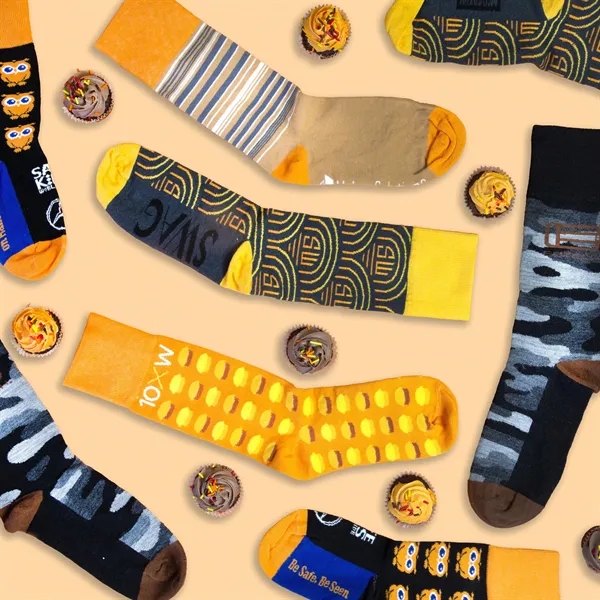 5 day turnaround. Complimentary mockups and design support. Made in USA.... from ASI 88072 Sock Club Enterprises LLC