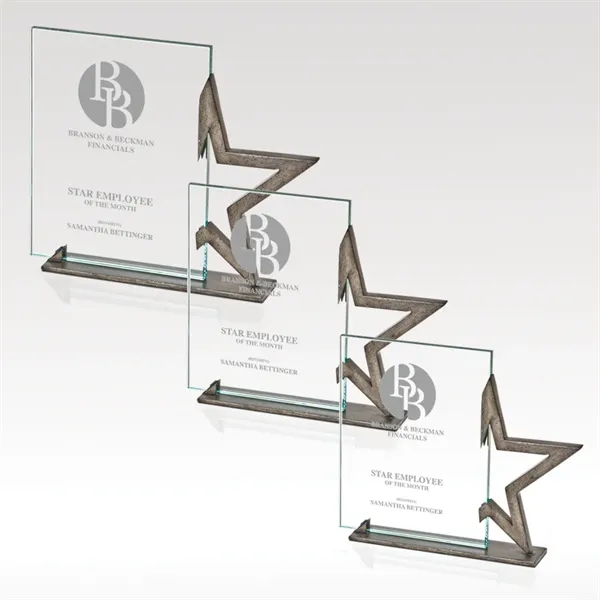 Award that features a base and star design in speckled antique... from ASI 93986 Visions/Awardcraft