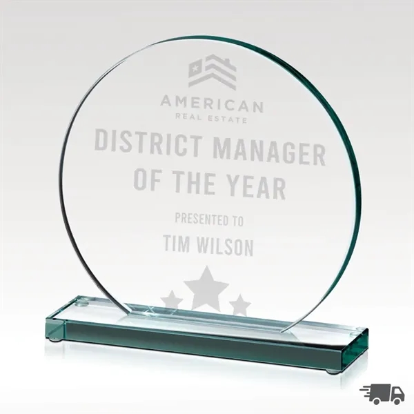 Premium jade glass disc shaped award on a base.... from ASI 93986 Visions/Awardcraft / Visions Awards