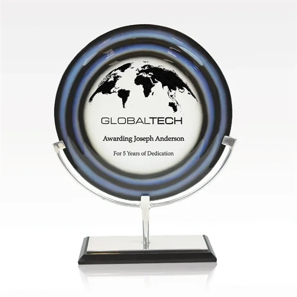 Glass award with deep blues, accented by black edges and an... from ASI 93986 Visions/Awardcraft / Visions Awards