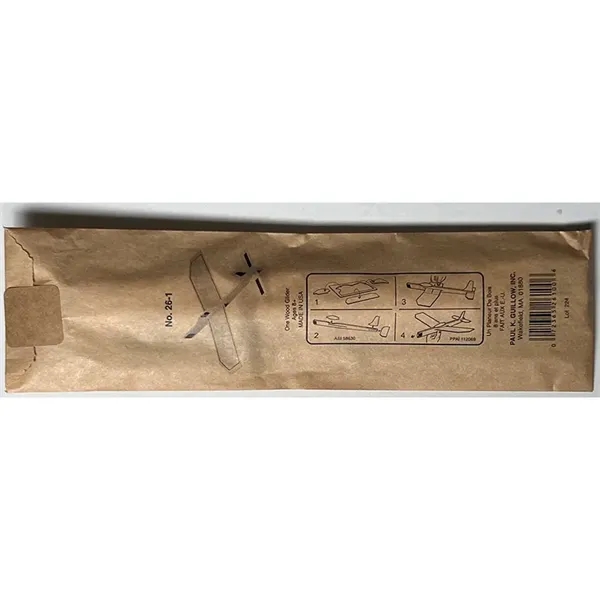 Balsa glider with 9" wingspan packed in a sealed paper bag.... from ASI 58630 Paul K Guillow Inc / Guillow Gliders GuillowGliders