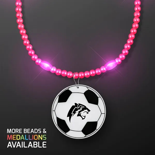 LED Bead Necklace with Soccer Ball Medallion; Imprinted Pricing... from ASI 34194 ALightPromos / Alight Promotional Products
