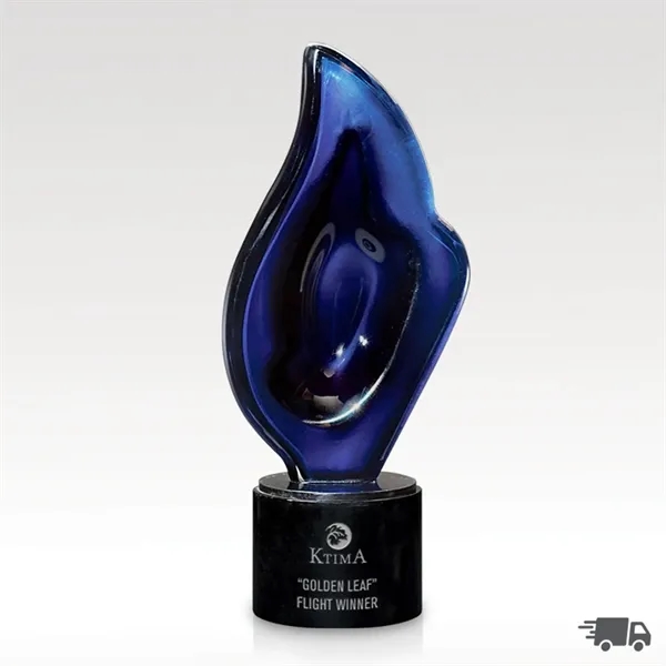 Cobalt colored ArtGlass award that sits on a black marble base.... from ASI 93986 Visions/Awardcraft / Visions Awards