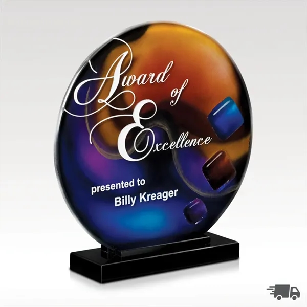 Sphere shaped award made with a multi-colored ArtGlass disc on a... from ASI 93986 Visions/Awardcraft / Visions Awards