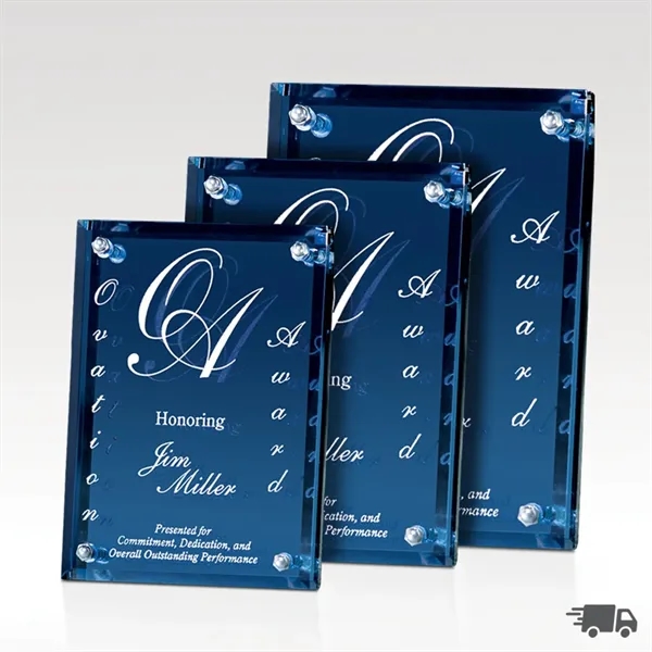 Award plaque made from glass with blue glass mirrored backer for... from ASI 93986 Visions/Awardcraft / Visions Awards