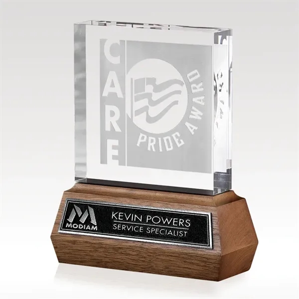 Clear acrylic award that sits on an elegant walnut base with... from ASI 93986 Visions/Awardcraft / Visions Awards