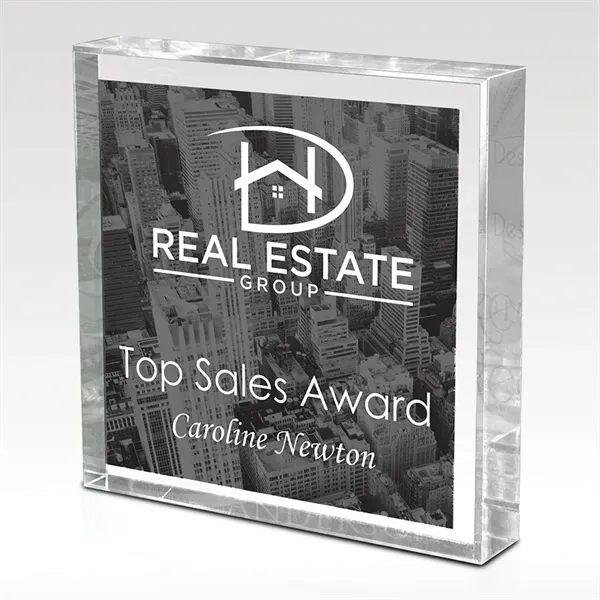 Square shaped clear acrylic award with imprinted message; offered in multiple... from ASI 93986 Visions/Awardcraft / Visions Awards