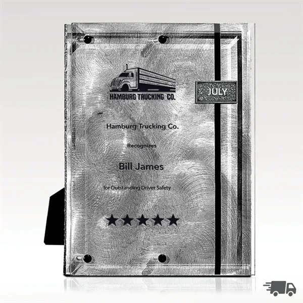 Plaque with silver colored aluminum plate with suspended beveled jade glass... from ASI 93986 Visions/Awardcraft / Visions Awards
