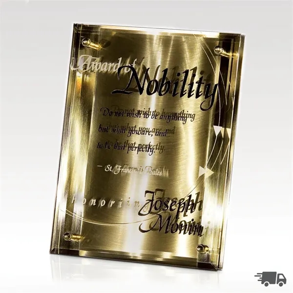 8" x 10" golden plaque featuring a brushed and mirrored stainless... from ASI 93986 Visions/Awardcraft / Visions Awards