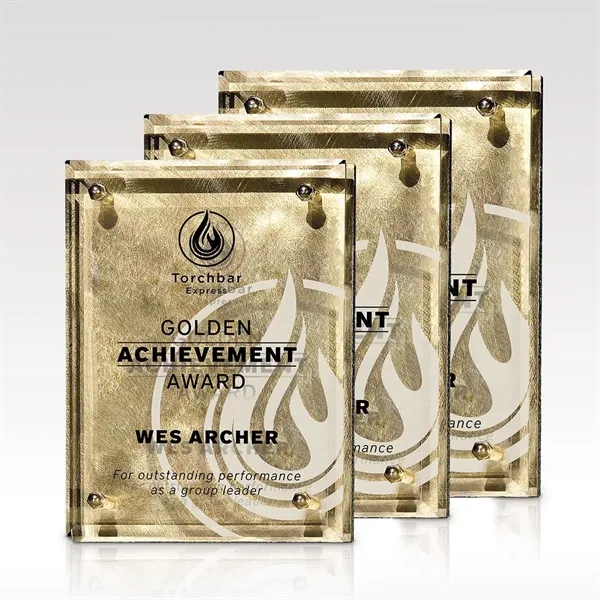 Gold stainless steel plaque with suspended beveled jade glass, easel back... from ASI 93986 Visions/Awardcraft / Visions Awards