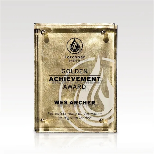 Gold stainless steel plaque with suspended beveled jade glass, easel back... from ASI 93986 Visions/Awardcraft / Visions Awards