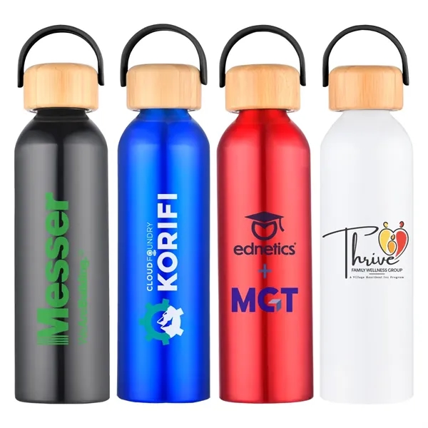 24 oz. recycled aluminum water bottle with a screw-on, leak-resistant bamboo... from ASI 57655 STOPNGO Line