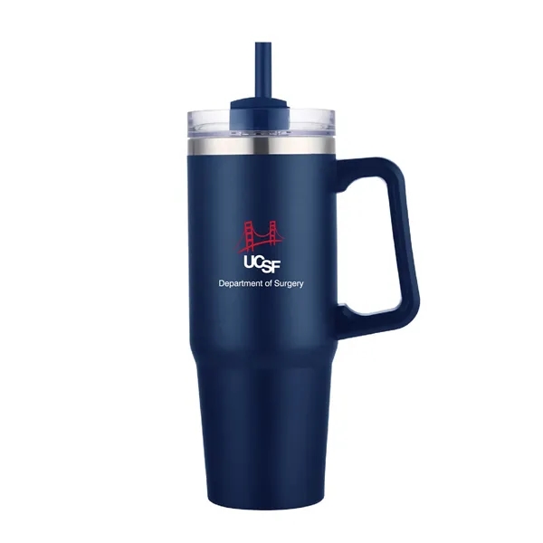 30 oz. Vacuum Stainless Steel Travel Mug w/ Handle & Straw... from ASI 39820 Opusline (Benmex)