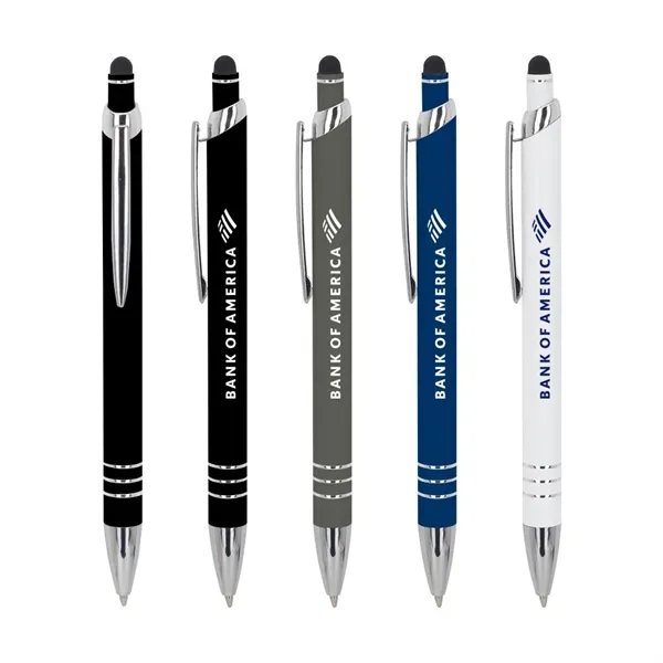 Recycled aluminum ballpoint pen with plunger action, silver trim accents, black... from ASI 88060 Snugz/USA Inc