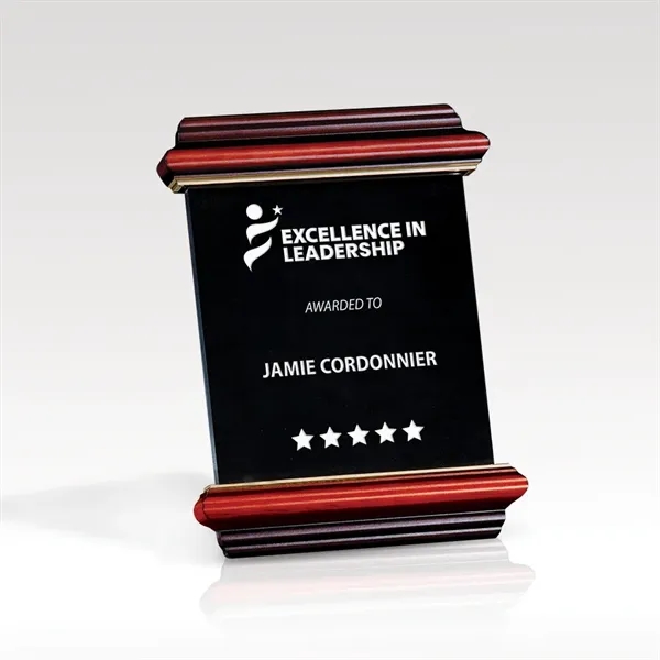 8" x 10" plaque with black marble face, cherry finished wood... from ASI 93986 Visions/Awardcraft / Visions Awards