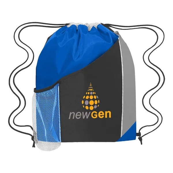 Tri-color drawstring sports pack with large front pocket and side mesh... from ASI 61125 Hit Promotional Products / Hit®