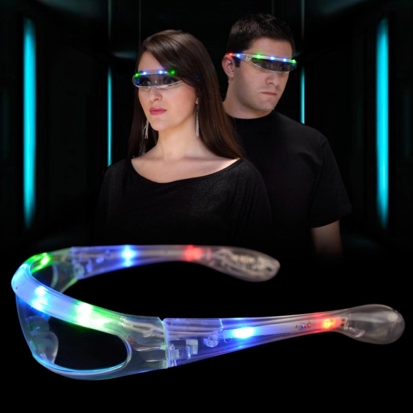 Blank or Imprinted. Futuristic sunglasses with multicolor LEDs and 3 light... from ASI 34194 ALightPromos / Alight Promotional Products