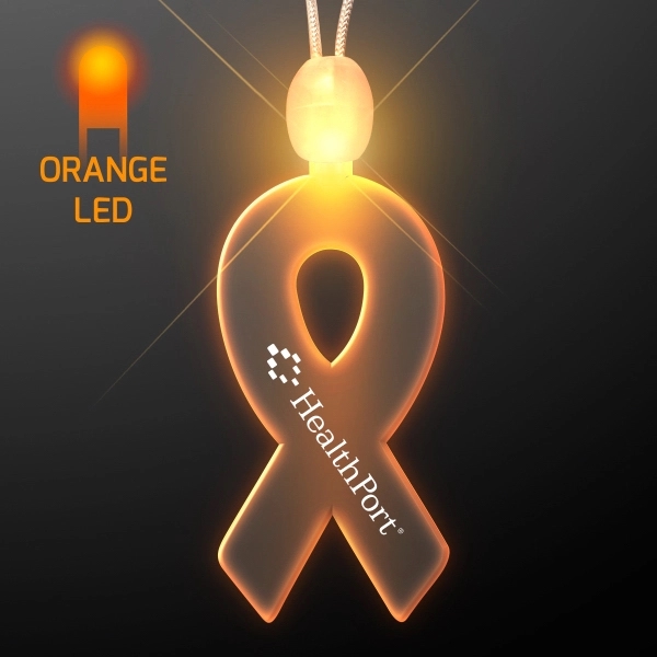 Ribbon shaped acrylic necklace with imprint and 3 light up functions.... from ASI 34194 ALightPromos / Alight Promotional Products