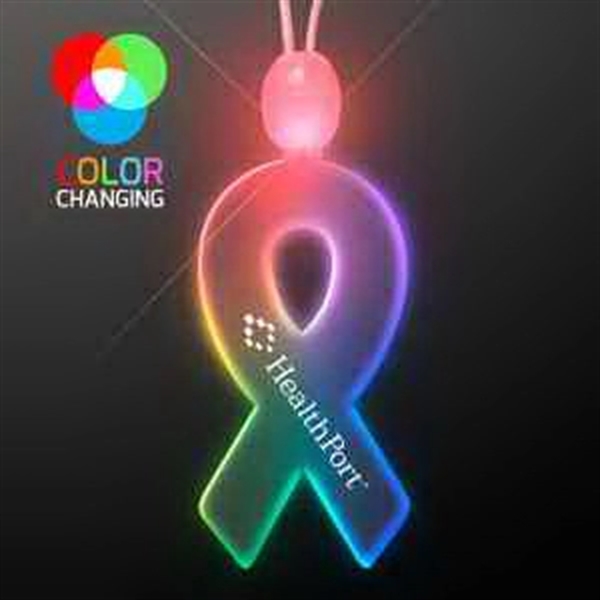 Ribbon shaped acrylic necklace with imprint and 3 light up functions.... from ASI 34194 ALightPromos / Alight Promotional Products