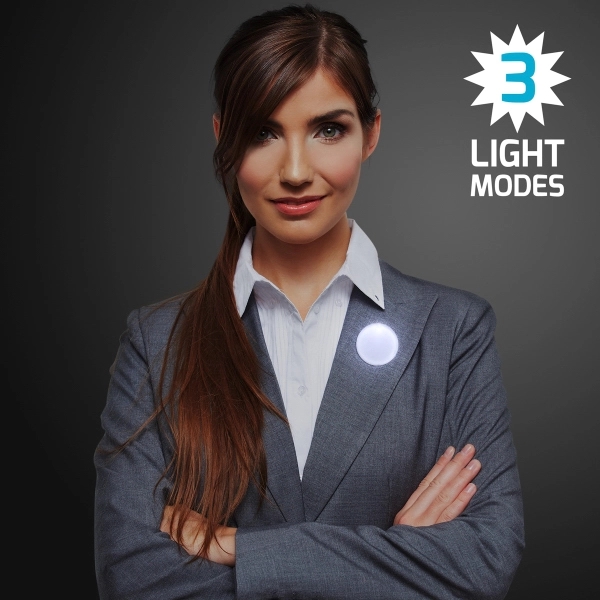 Circle frosted badge with flashing light, safety pin closure. Blank or... from ASI 34194 ALightPromos / Alight Promotional Products