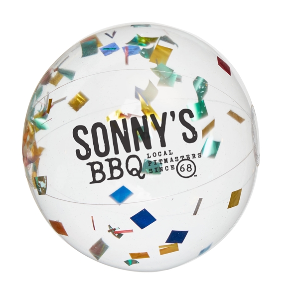 16" clear PVC inflatable beach ball with multi-color confetti fill.... from ASI 63549 Jornik Manufacturing Corp / Jornik