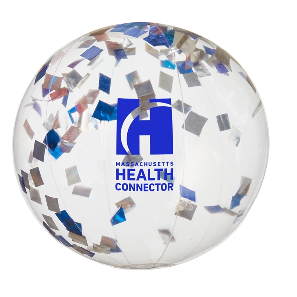 16" clear PVC inflatable beach ball with blue and white confetti... from ASI 63549 Jornik Manufacturing Corp / Jornik