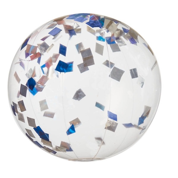 16" clear PVC inflatable beach ball with blue and white confetti... from ASI 63549 Jornik Manufacturing Corp / Jornik