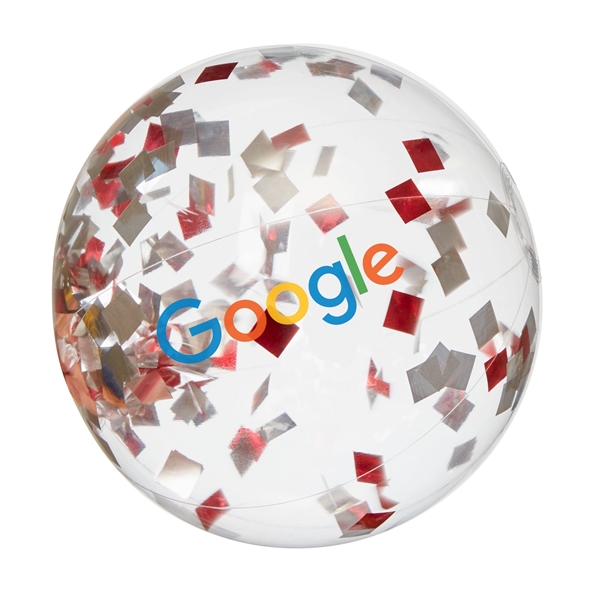 16" clear PVC inflatable beach ball with red and white confetti... from ASI 63549 Jornik Manufacturing Corp / Jornik