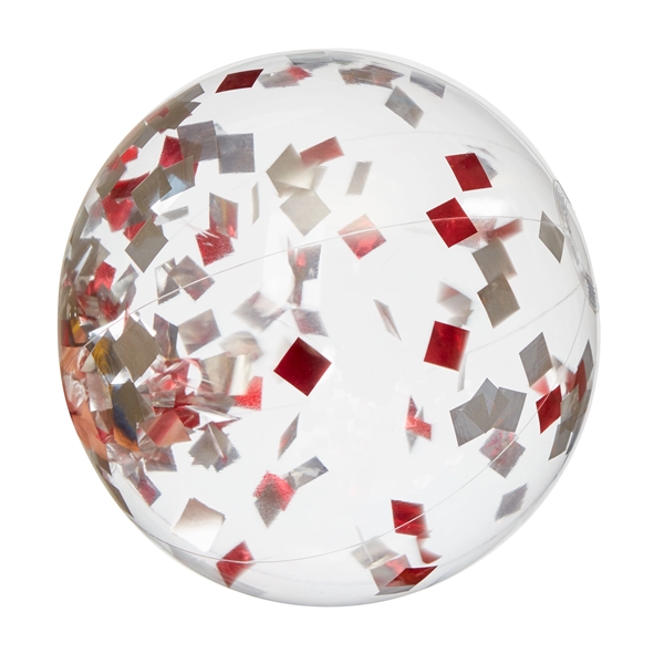 16" clear PVC inflatable beach ball with red and white confetti... from ASI 63549 Jornik Manufacturing Corp / Jornik