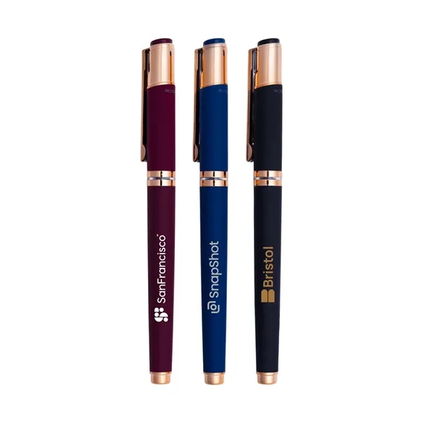 Satin-touch gel pen with metallic rose gold accents.... from ASI 90859 Tempo Industries Inc / Tempoline