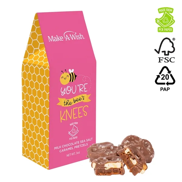 Gable box filled with sea salt caramel pretzels.... from ASI 44900 NC Custom (CI/Lanco) / Chocolate Inn