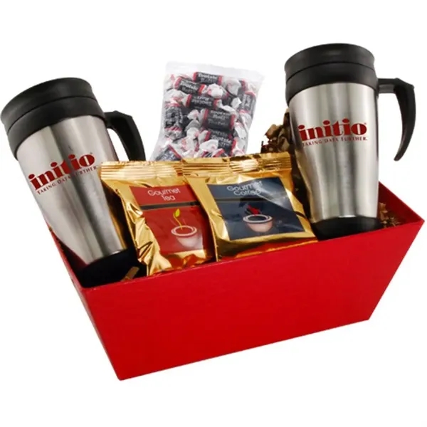 Tray with two 16 oz. mugs, coffee, tea and tootsie rolls.... from ASI 44900 NC Custom (CI/Lanco)