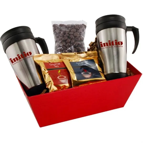 Tray with 2 mugs, coffee, tea and chocolate covered raisins.... from ASI 44900 NC Custom (CI/Lanco)