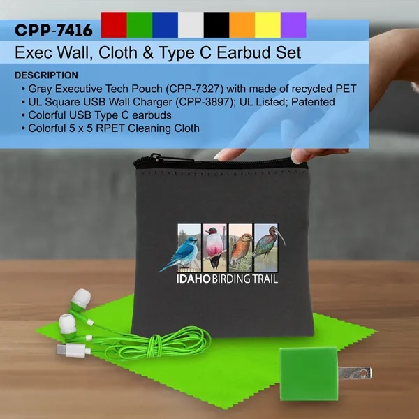 Exec Wall, Cloth & Type C Earbud Set... from ASI 30208 A P Specialties / AP Specialties