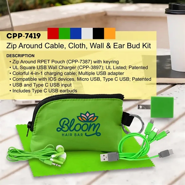Zip Around Cable, Cloth, Wall & Ear Bud Kit... from ASI 30208 A P Specialties
