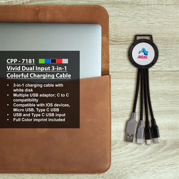 Vivid Dual Input 3-in-1 Colorful Charging Cable... from ASI 30208 A P Specialties / AP Specialties