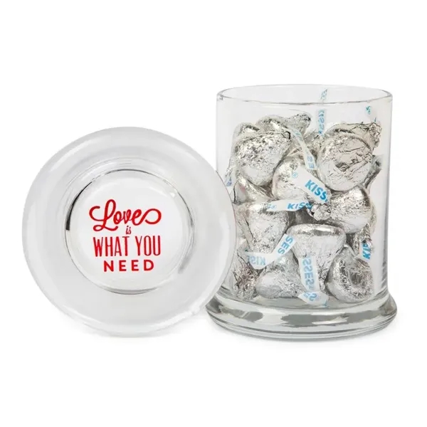 Glass jar with gourmet Hershey's chocolate kisses.... from ASI 44900 NC Custom (CI/Lanco)
