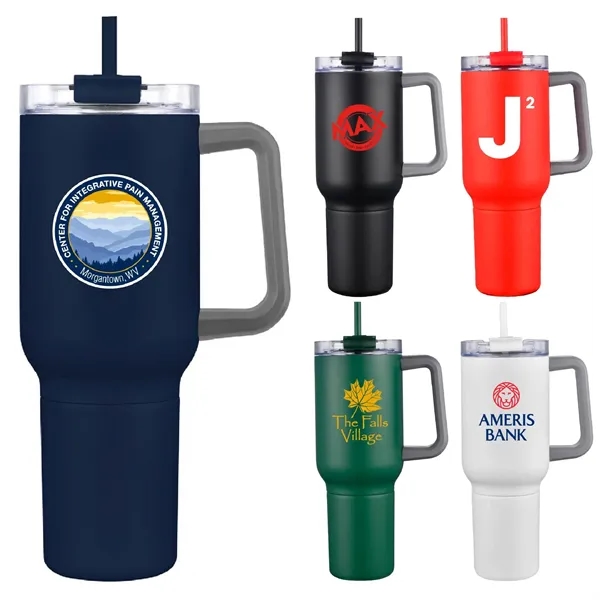 21 oz. Stainless Steel Mug w/ Handle, Straw, Can Cooler... from ASI 39820 Opusline (Benmex)