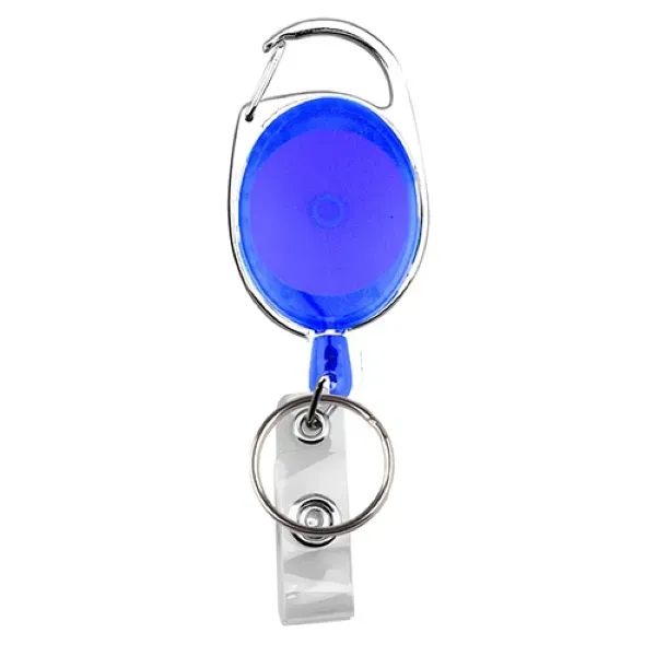 Sleek badge holder with retractable cord, carabiner clip, keyring, and ID... from ASI 74585 Nu Promo International / Nu Promo Line