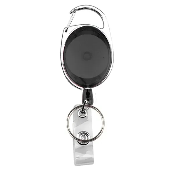 Sleek badge holder with retractable cord, carabiner clip, keyring, and ID... from ASI 74585 Nu Promo International / Nu Promo Line
