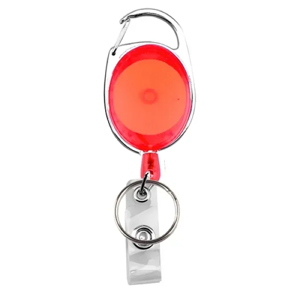 Sleek badge holder with retractable cord, carabiner clip, keyring, and ID... from ASI 74585 Nu Promo International / Nu Promo Line