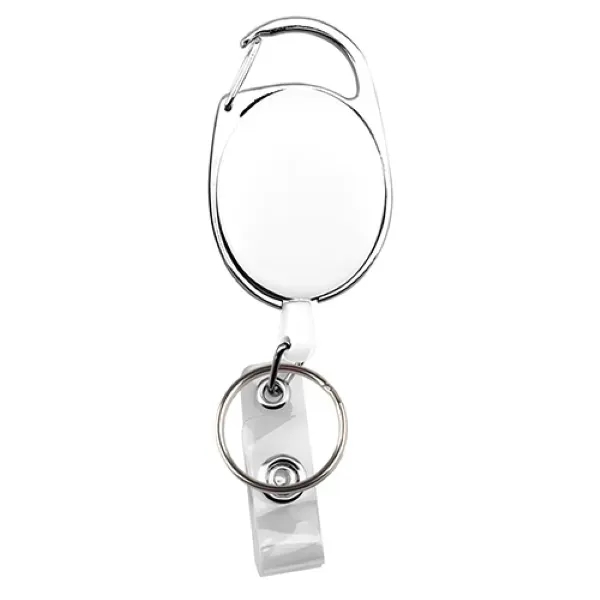 Sleek badge holder with retractable cord, carabiner clip, keyring, and ID... from ASI 74585 Nu Promo International / Nu Promo Line