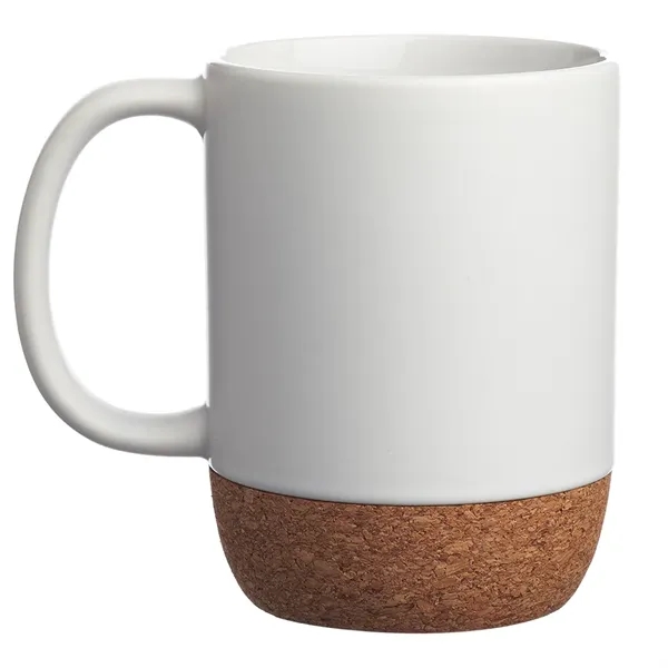 15 oz. ceramic mugs with a matte finish and cork wrap... from ASI 39552 BEL Promo