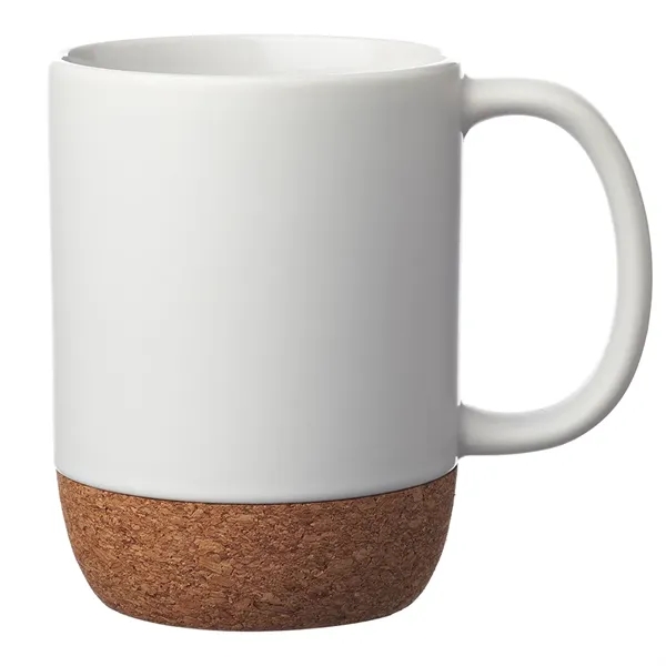 15 oz. ceramic mugs with a matte finish and cork wrap... from ASI 39552 BEL Promo