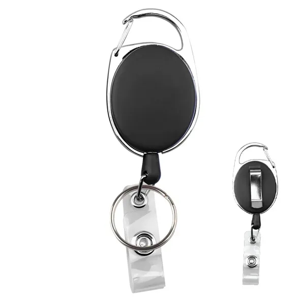 Oval badge holder with keyring, carabiner clip, belt clip, and dual-purpose... from ASI 74585 Nu Promo International / Nu Promo Line