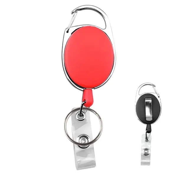 Oval badge holder with keyring, carabiner clip, belt clip, and dual-purpose... from ASI 74585 Nu Promo International / Nu Promo Line