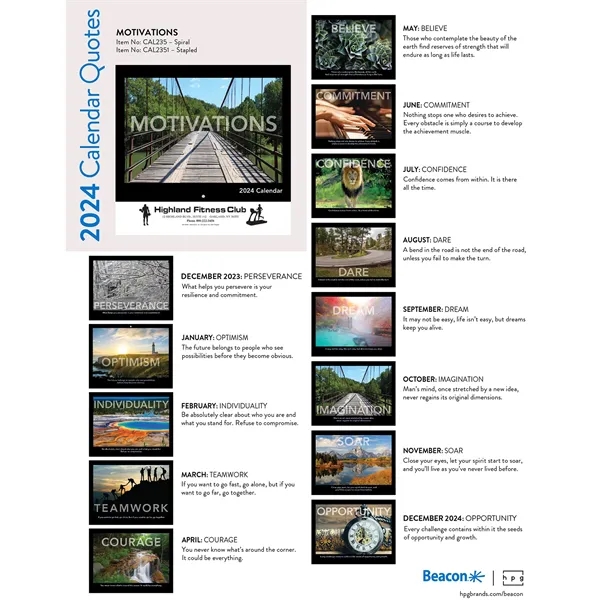 13 month motivation word and quote calendar.... from ASI 61966 HPG / Beacon Promotions HPG Gold