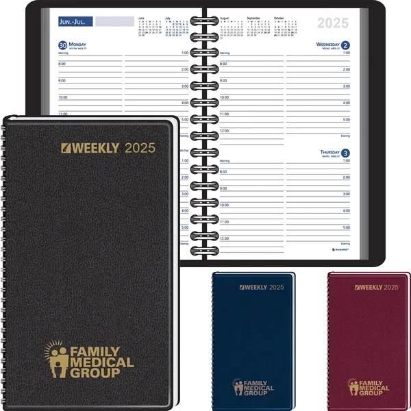 Two-day spread planner with ruled lines and wired binding... from ASI 61966 HPG / Beacon Promotions HPG Gold